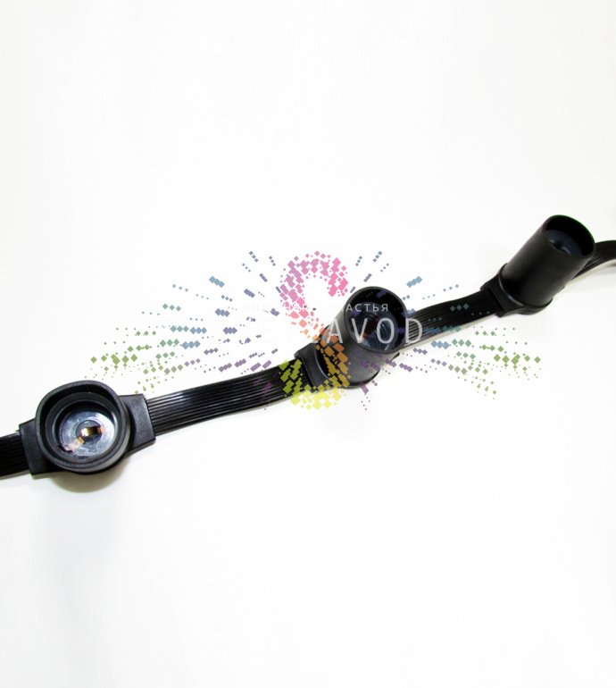 Детальное фото гирлянды Белт лайт: черный прорезиненный шлейф, патроны E27 с уплотнительными кольцами, степень защиты IP65. Детальное фото гирлянды Белт лайт: черный прорезиненный шлейф, патроны E27 с уплотнительными кольцами, степень защиты IP65.