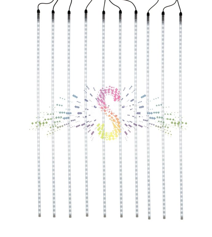 Детальное фото гирлянды Тающие сосульки Neon-Night: 10 пластиковых трубок по 1 метру на 10-метровом каучуковом проводе, блок питания 220/24В.