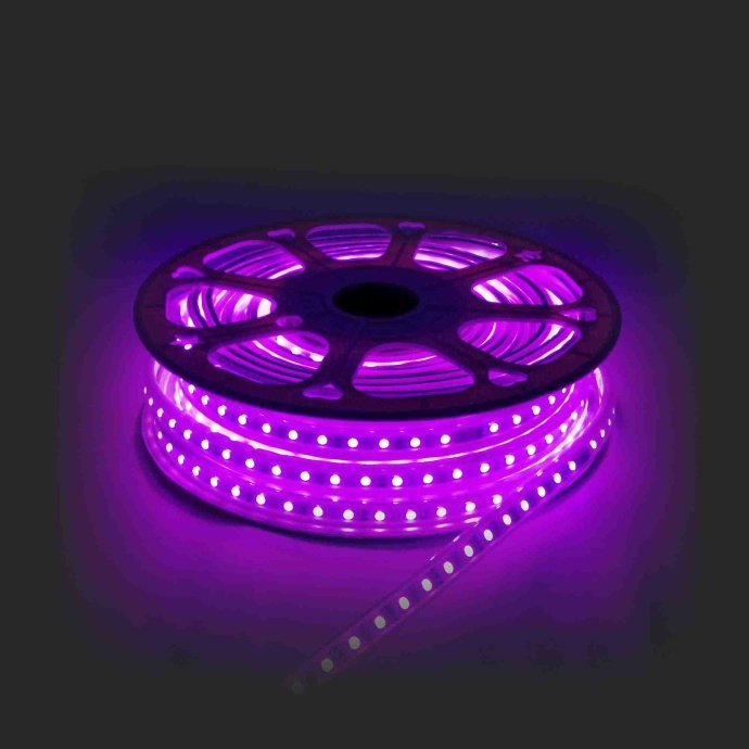 Светодиодная лента RGB 220В, белый ПВХ шнур, прозрачный рассеиватель, IP65, многоцветное свечение, 15м