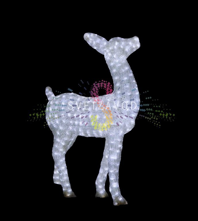 Детальное фото световой акриловой фигуры 3D «Благородный олень» в белом цвете, показывающее конструкцию, светодиоды и качество изготовления для уличного использования.