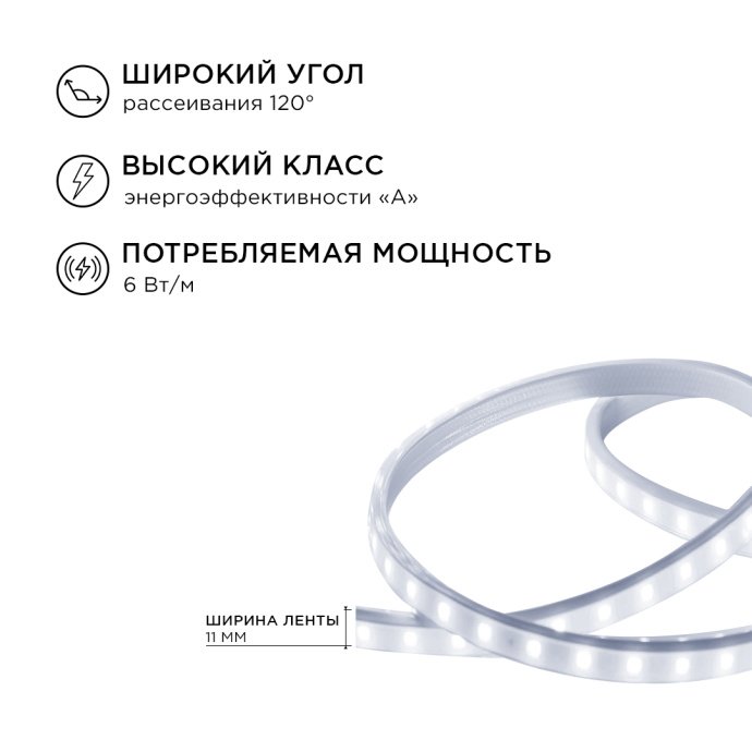Светодиодная лента холодного белого свечения 6500K, белый ПВХ шнур с вилкой, длина 5м, 60 диодов SMD2835/м, IP65, для улицы.