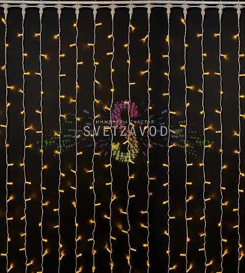 Светодиодный дождь 2х2м, желтый, фиксинг, белый ПВХ, 220В, IP65, Rich Led