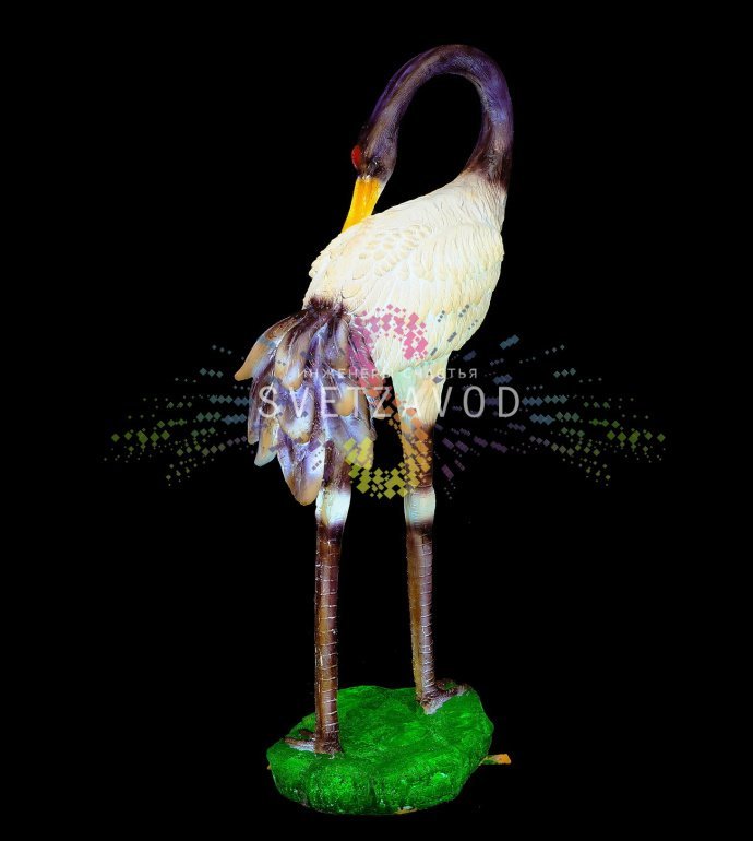 Детальное фото светодиодной фигуры Журавль: объемная 3D конструкция из стекловолокна с равномерной внутренней LED-подсветкой, установленная на ровной поверхности. Детальное фото светодиодной фигуры Журавль: объемная 3D конструкция из стекловолокна с равномерной внутренней LED-подсветкой, установленная на ровной поверхности.