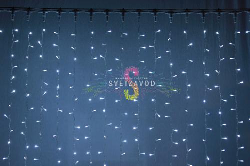 Светодиодный дождь 2х6м, белый, фиkсинг, прозрачный ПВХ, 220В, IP54