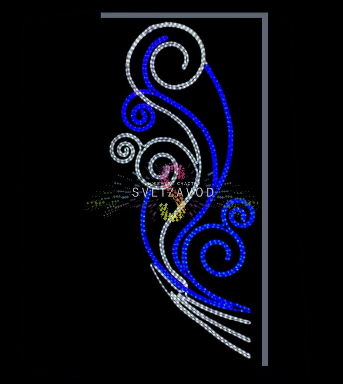 Крупный план светодиодной консоли Перо Жар птицы, закрепленной на уличной опоре. Видны светодиоды, металлический каркас и крепления.