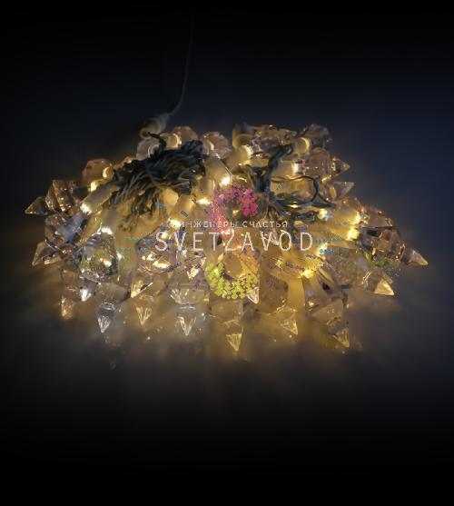 Светодиодная гирлянда Кристаллы, 4м, 40led, 220В, белый ПВХ, теплая белая
