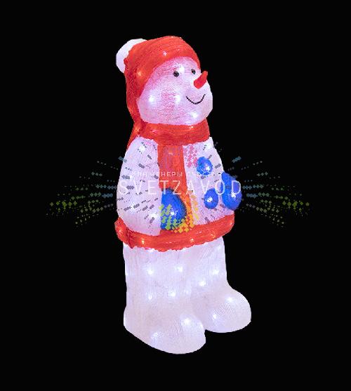 Акриловая фигура 3D Снеговик в синих варежках, 59 см, 96 LED, 24В, с трансформатором, Neon-Night