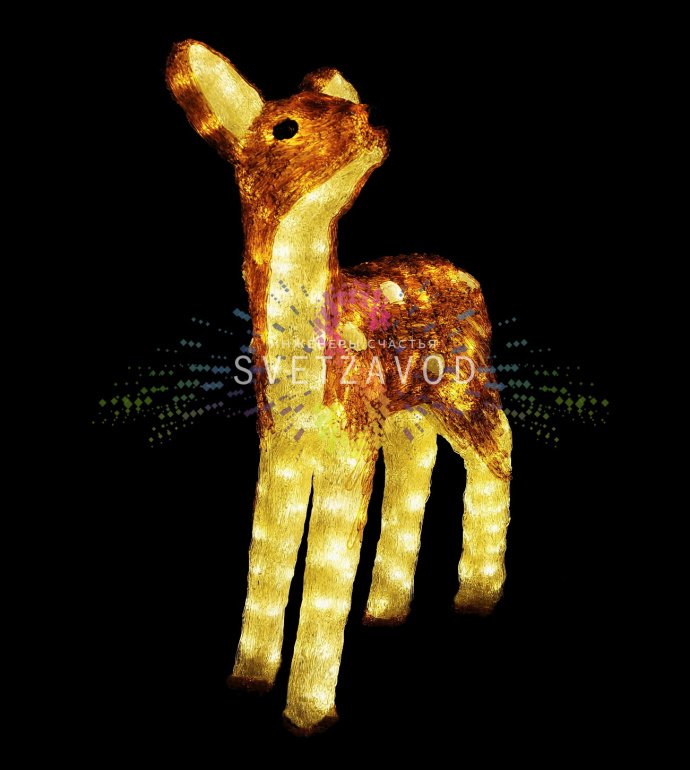 Детальное фото семьи акриловых оленей с равномерной LED-подсветкой. Видны три фигуры, коричневый корпус, монтажные кронштейны в основании, подключенный кабель и блок питания 220/24В.