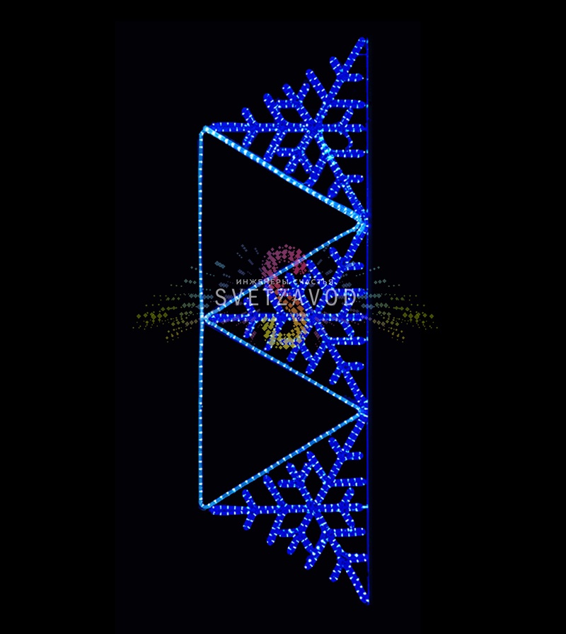 Светодиодная консоль "Снежинки и треуголки" 215х63 см, синяя, белая