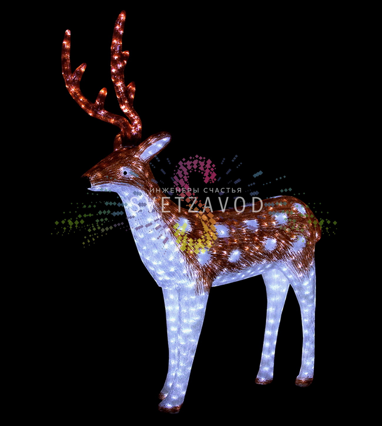 Акриловая фигура 3D Олень папа коричневый, 153х115 см, 3500 LED, 24В, с трансформатором, Neon-Night