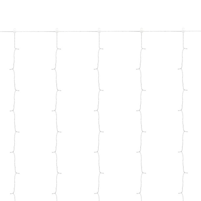 Детальное фото умной гирлянды Дождь Neon-Night: видны прозрачные провода, 180 RGB светодиодов, блок питания и шнур подключения.