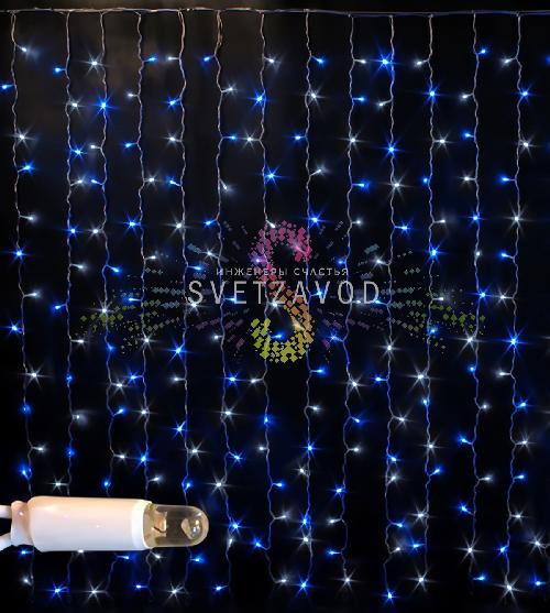 Светодиодный дождь 2х1,5м, синий+белый, фиксинг, белый ПВХ, 220B, IP65, Rich Led