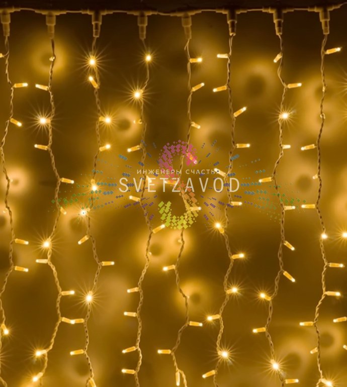 Детальное фото светодиодного дождя SPL-208: 20 нитей по 1,5 м, 380 светодиодов, белый провод ПВХ, блок питания в комплекте.