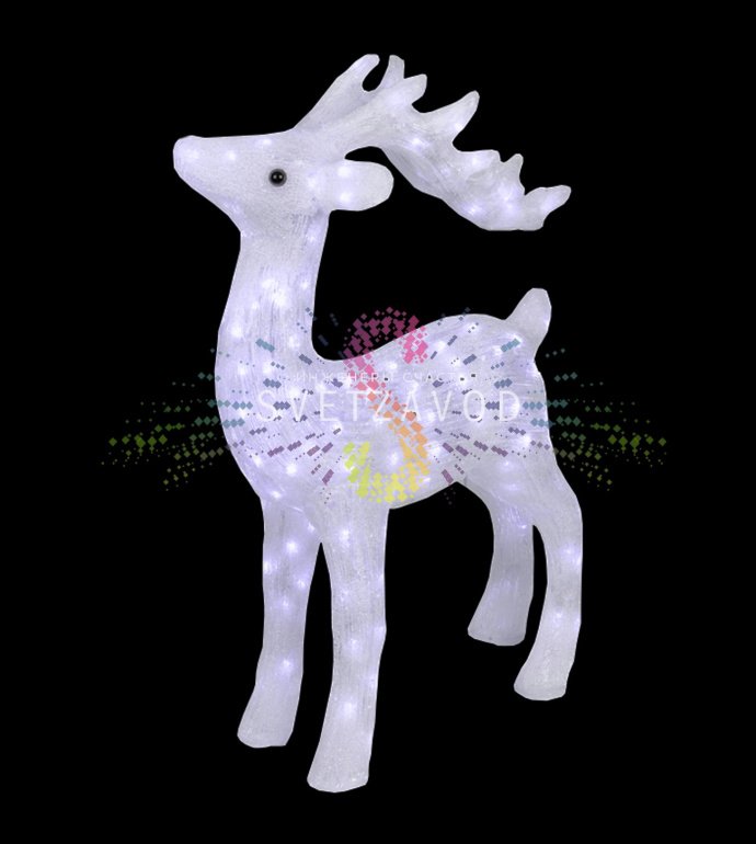 Детальное фото акриловой 3D фигуры оленя с 200 светодиодами, металлическим каркасом, степенью защиты IP65 и комплектным трансформатором 31В.