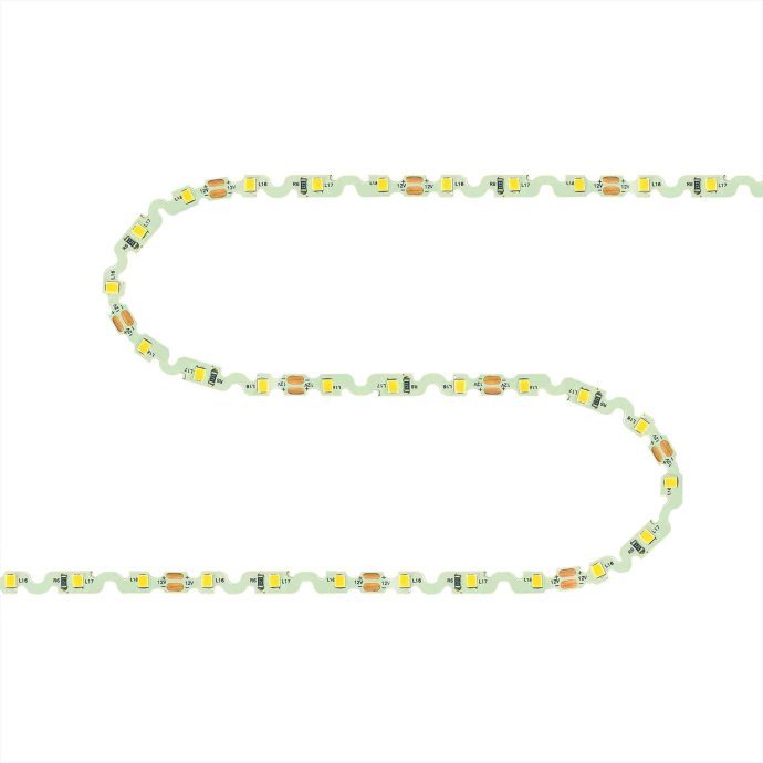 Детальное фото светодиодной ленты 12В SMD2835 60LED/м: дневной белый свет 4000К, гибкая подложка S-типа 6мм, медная основа.