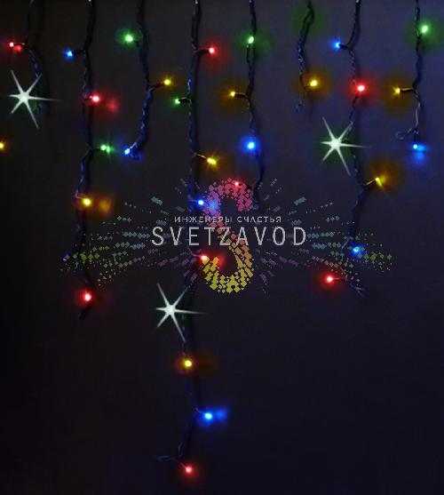 Светодиодная бахрома Айсикл, 3х0,9м, мерцающая, 220В, мульти RGBY, черный ПВХ, IP54, Rich Led