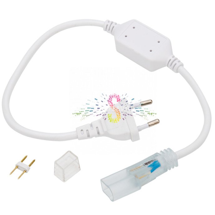 Детальное фото установочного комплекта Neon-Night: шнур питания с вилкой, коннектор-иглы, заглушка и переходная муфта для монтажа гибкого неона. Детальное фото установочного комплекта Neon-Night: шнур питания с вилкой, коннектор-иглы, заглушка и переходная муфта для монтажа гибкого неона.