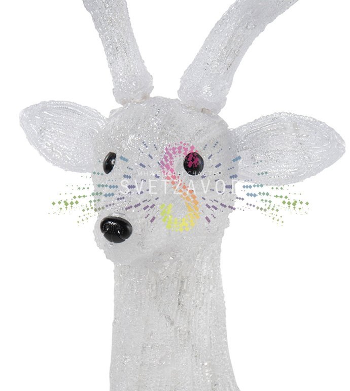 Детальное фото акриловой 3D-фигуры Северный олень с 380 светодиодами, металлическим каркасом и блоком питания 24В. Видны крепления для уличного монтажа. Детальное фото акриловой 3D-фигуры Северный олень с 380 светодиодами, металлическим каркасом и блоком питания 24В. Видны крепления для уличного монтажа.