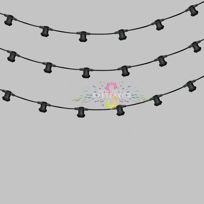 Прорезиненный ПВХ провод гирлянды Белт-Лайт с патронами Е27 и уплотнительными кольцами Прорезиненный ПВХ провод гирлянды Белт-Лайт с патронами Е27 и уплотнительными кольцами