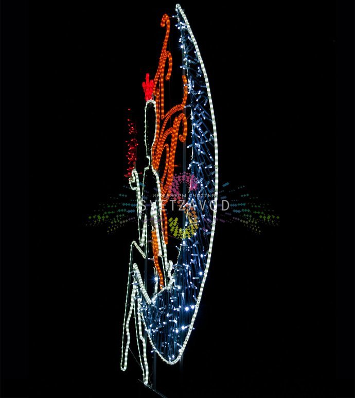 Детальное фото светодиодной композиции 'Лунная принцесса' 2D размером 200х200 см. Видны металлический каркас, светодиодные гирлянды и дюралайт. Фигура предназначена для уличного использования. Детальное фото светодиодной композиции 'Лунная принцесса' 2D размером 200х200 см. Видны металлический каркас, светодиодные гирлянды и дюралайт. Фигура предназначена для уличного использования.