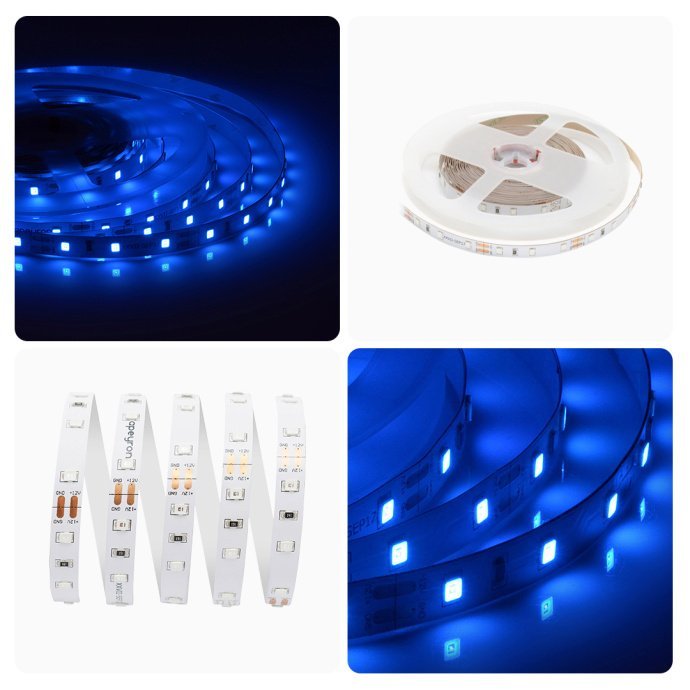 Макро синей светодиодной ленты smd3528 60 led/м 8мм ширина, пайка, контакты, IP20, гибкая белая основа
