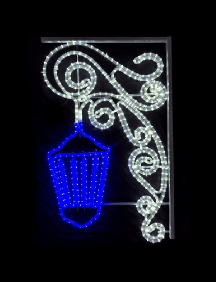 Детальное фото светодиодной консоли 'Синий фонарь' для улицы с металлическим каркасом, габариты 100х60х3 см, степень защиты IP65.