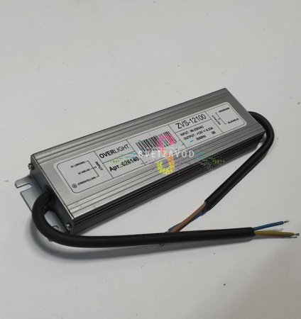 Детальное фото влагозащищенного блока питания 12В 100W IP67. Видны клеммы для подключения, металлический герметичный корпус, маркировка напряжения и степени защиты.