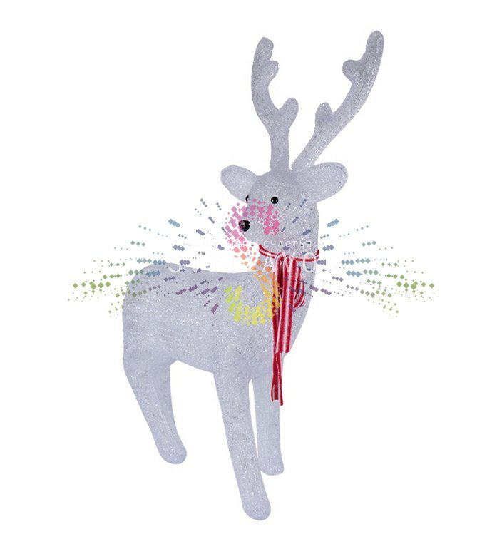 Детальное фото акриловой 3D фигуры Северный олень. Видны светодиоды по контуру, металлический каркас, блок питания 24В и упаковка.