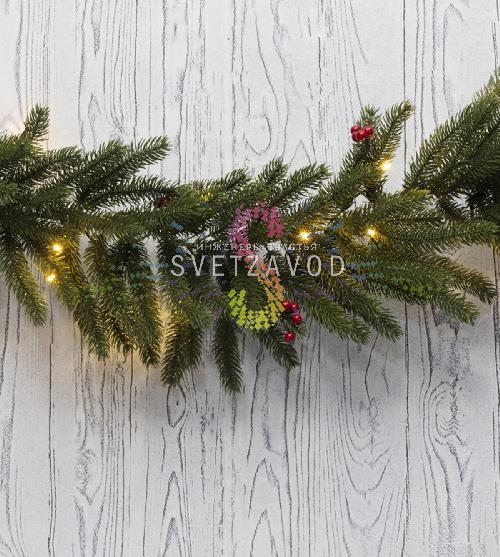 Еловый шлейф искусственный с ягодами 1,8м, Ø30см, 30LED, 220В, ветки литые, Neon-Night