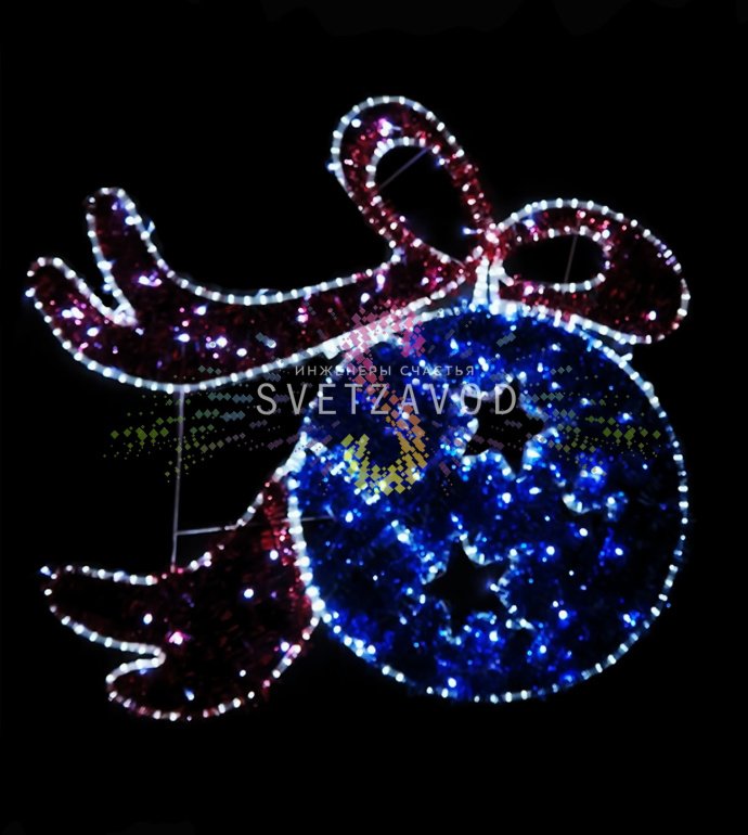 Детальное фото светодиодного панно Игрушка елочная с разноцветными LED-диодами на стальном каркасе, размер 123х105 см