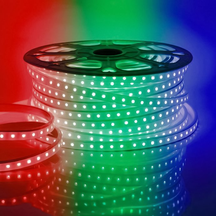 Светодиодная лента 220В RGB smd5050 60д/м IP65, 50м, силиконовая оболочка, угол 120°, для улицы