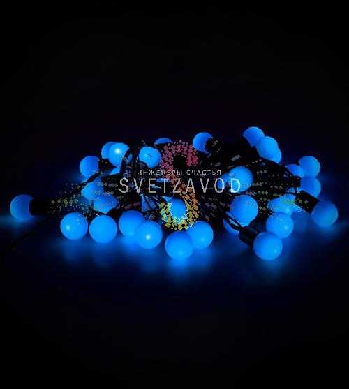 Гирлянда Шарики Ø 15мм, 10м, 220В, черный ПВХ, синяя, IP65, с блоком питания