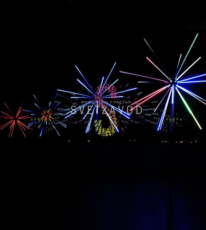 Детальное фото светодиодного фейерверка Шар Ø3м на металлическом каркасе с контроллером и блоком питания в комплекте.