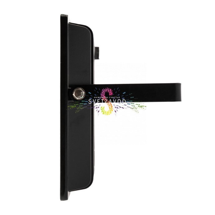 Черный алюминиевый уличный прожектор REXANT 50Вт RGB с пультом дистанционного управления, вид спереди и сбоку