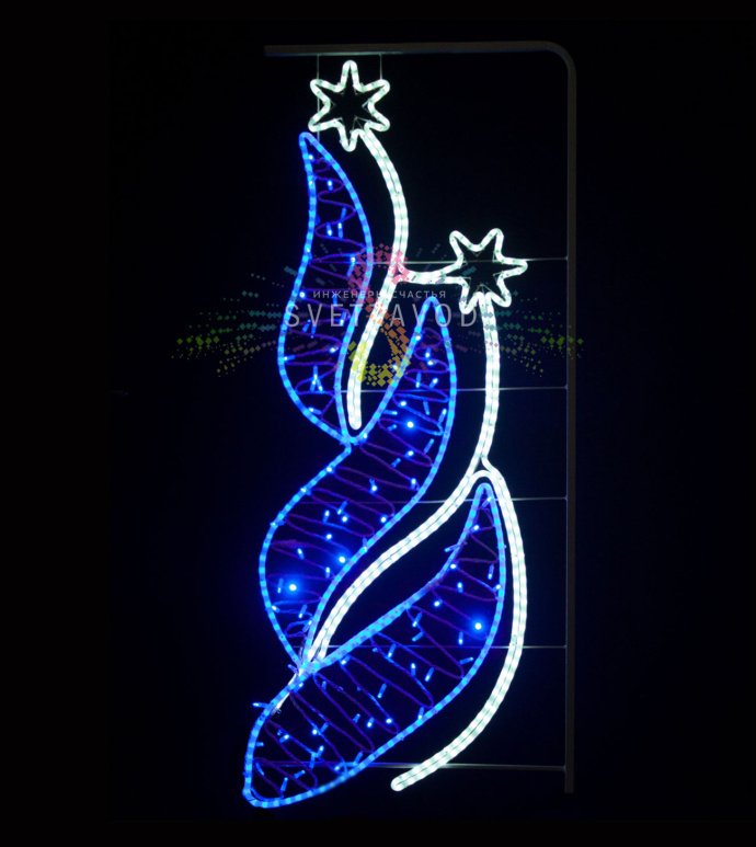 Детальное фото светодиодной консоли «Звездное пламя»: стальной профиль с полимерным покрытием, LED-дюралайт, крепление бандажной лентой.