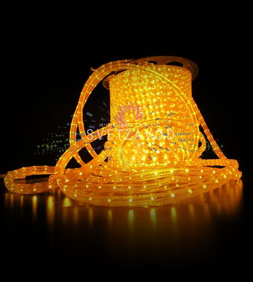 Светодиодный дюралайт, 11х18мм, 220В, 2W, 36 led/м, фиксинг, желтый, 100м