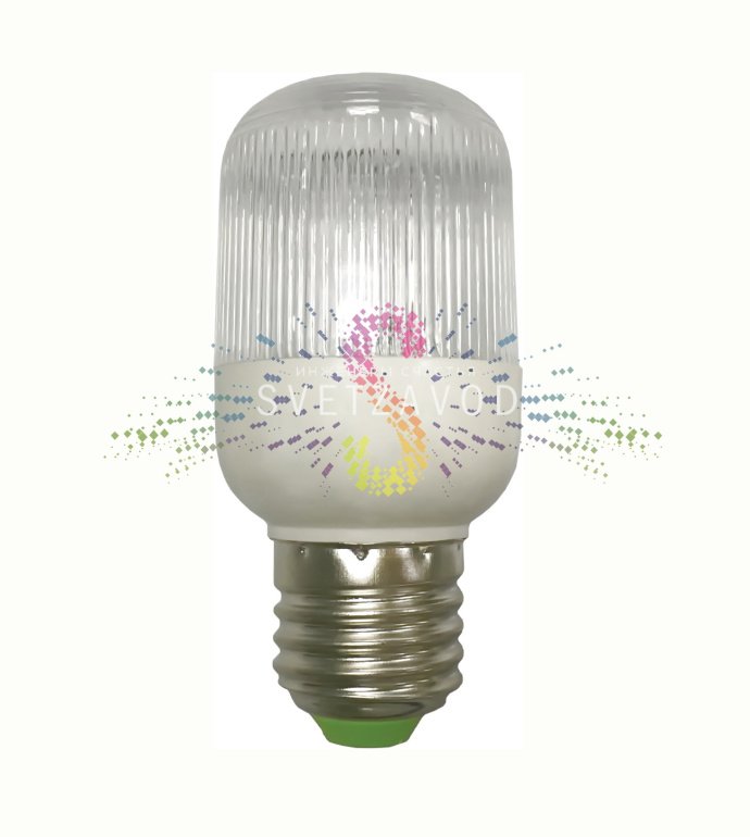 Крупный план светодиодной строб-лампы Rich Led: белый корпус, 12 светодиодов, стандартный цоколь Е27 для монтажа в патрон.