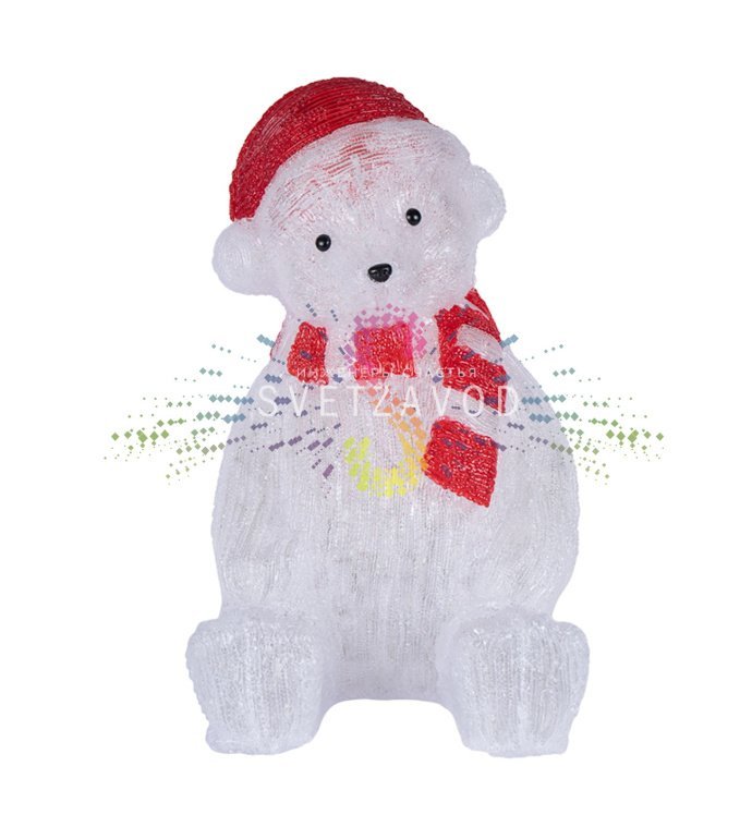 Детальное фото акриловой 3D фигуры Медвежонок в красном колпаке с 200 светодиодами, демонстрирующее конструкцию, каркас и равномерное свечение.