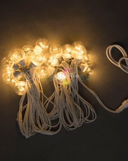 Гирлянда с лампами, теплая белая, 10 метров, 20 ламп, белый провод