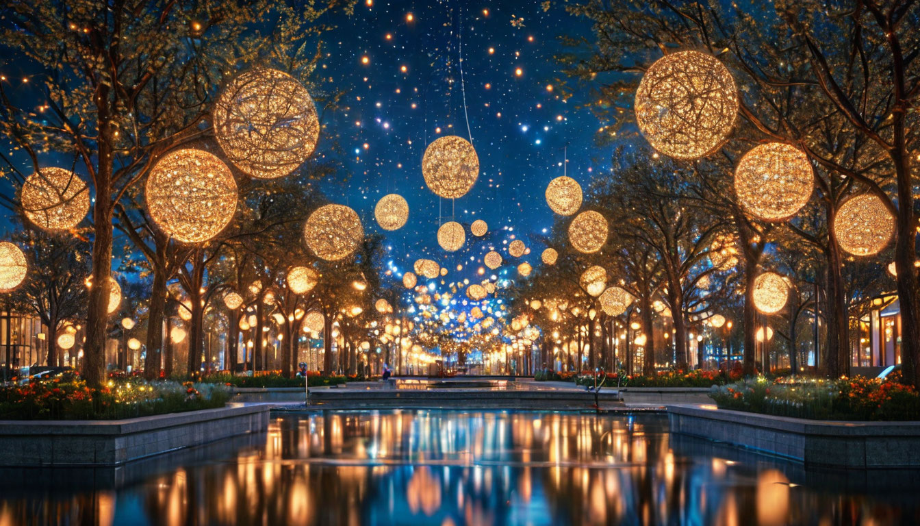 Украшение парков светодиодными шарами из проволоки и гирлянд