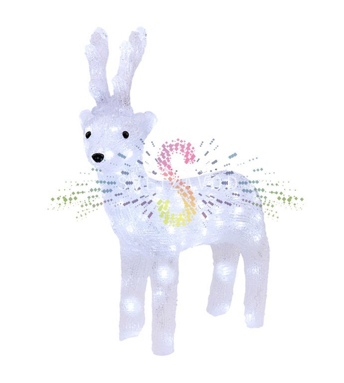 Детальное фото акриловой фигуры 3D Северный олень с яркой светодиодной подсветкой 100 LED, демонстрирующее металлический каркас и всепогодное исполнение IP65.