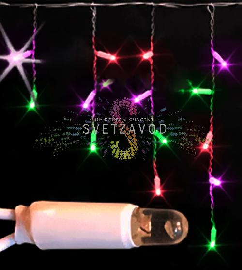 Светодиодная бахрома Айсикл, 3х0,5м, мерцающая, 220В, мульти RGP, белый каучук, IP65, Rich Led