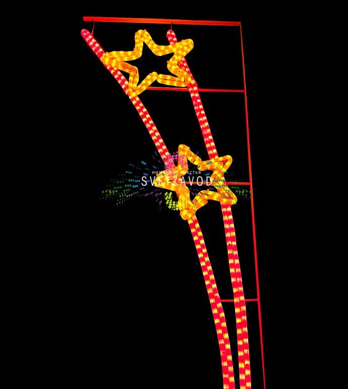 Детальное фото светодиодной консоли '2 Звезды' для 9 мая на металлическом каркасе, размеры 150х60х3 см. Детальное фото светодиодной консоли '2 Звезды' для 9 мая на металлическом каркасе, размеры 150х60х3 см.