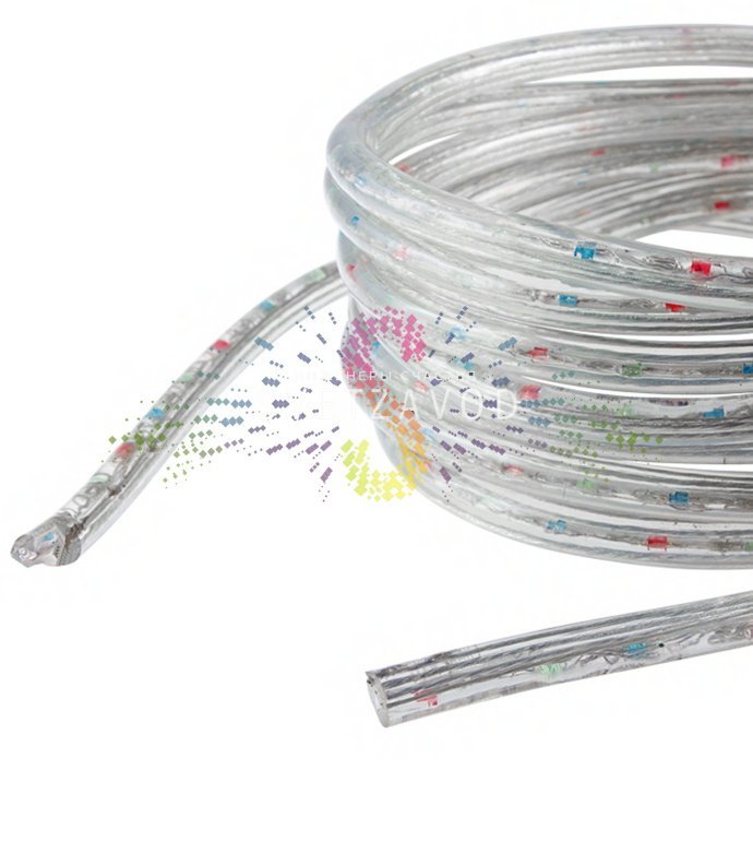 Детальное фото бухты светодиодного дюралайта Neon-Night длиной 100 метров, диаметром 13 мм, с видимыми светодиодами и метками для резки.