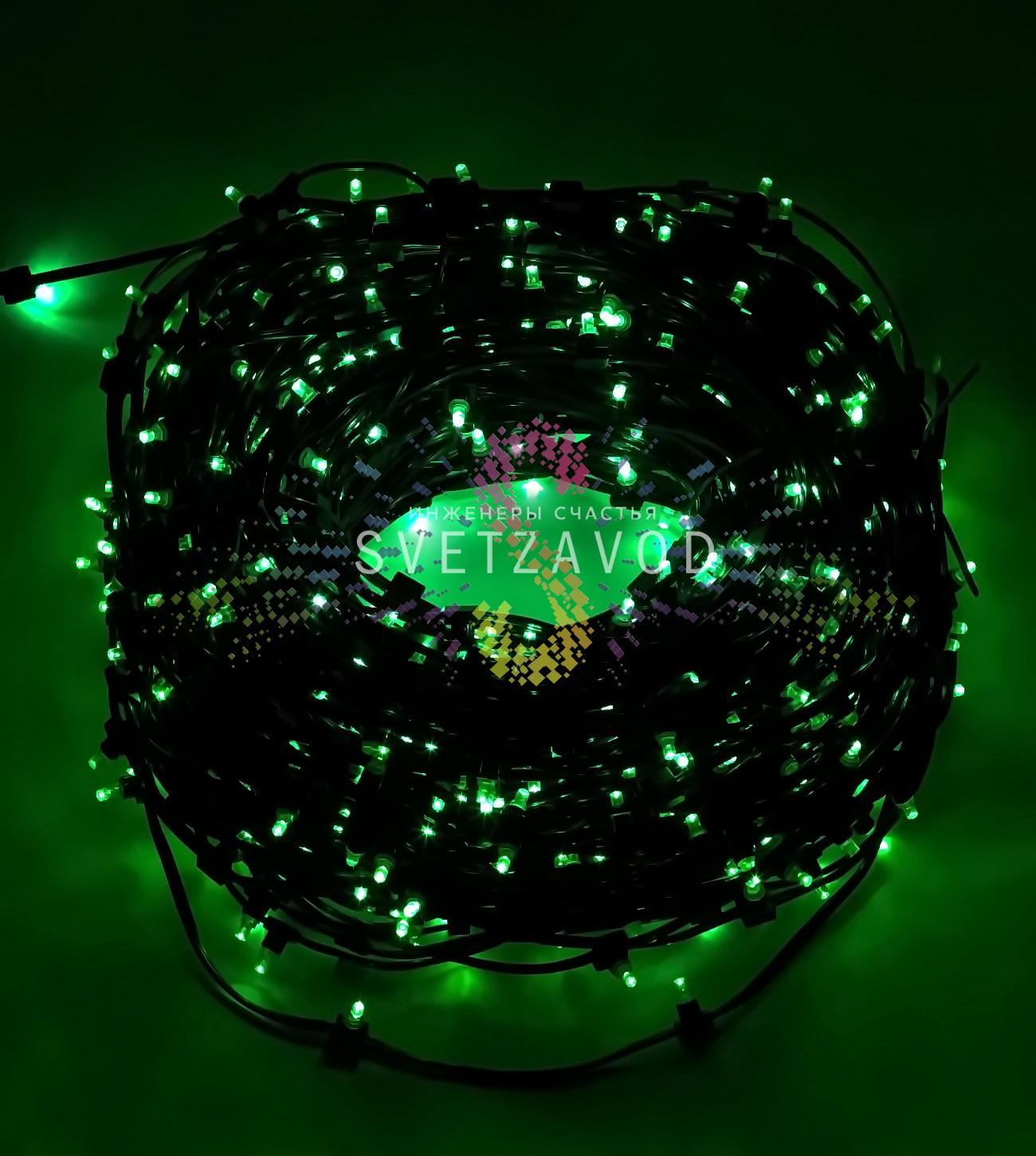 Клип Лайт 12В, фиксинг, зеленый, 666 LED, 100м, темно-зеленый ПВХ, IP65