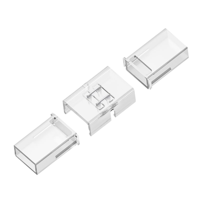 Детальное изображение прокалывающего коннектора 2 pin для одноцветной LED ленты 8-10 мм, IP65, на белом фоне. Вид сверху.