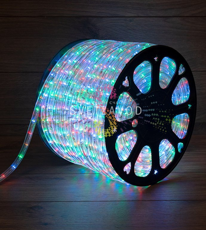 Детальное фото бухты светодиодного дюралайта Neon-Night 13 мм, 220В, с разноцветными светодиодами и прозрачной ПВХ-оболочкой.