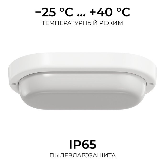 Детальное фото герметичного LED-светильника 12Вт 4000К дневной белый, IP65, 160х85х38мм, белый корпус и рассеиватель, овальная форма, накладной монтаж.