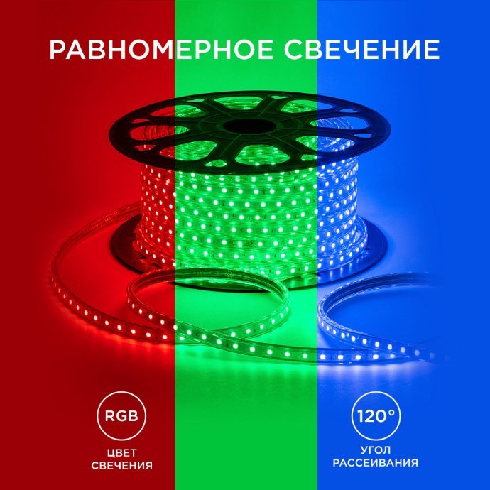 Детальное фото: RGB многоцветная светодиодная лента 220В SMD5050 60д/м, ПВХ защитой IP65, шнур питания PS3-52 в комплекте.