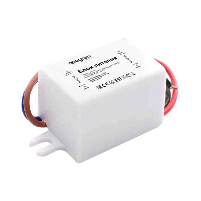 Блок питания 12В, 5 Вт, IP67, 0,42А, пластик, 55*26,5*23